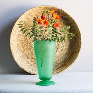 Vintage Tiffin Emerald Green Satin Glass Vase